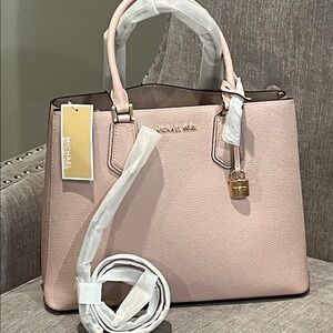 NWT MICHAEL KORS ADELE BLUSH PINK LEATHER SATCHEL WITH MK DUST BAG